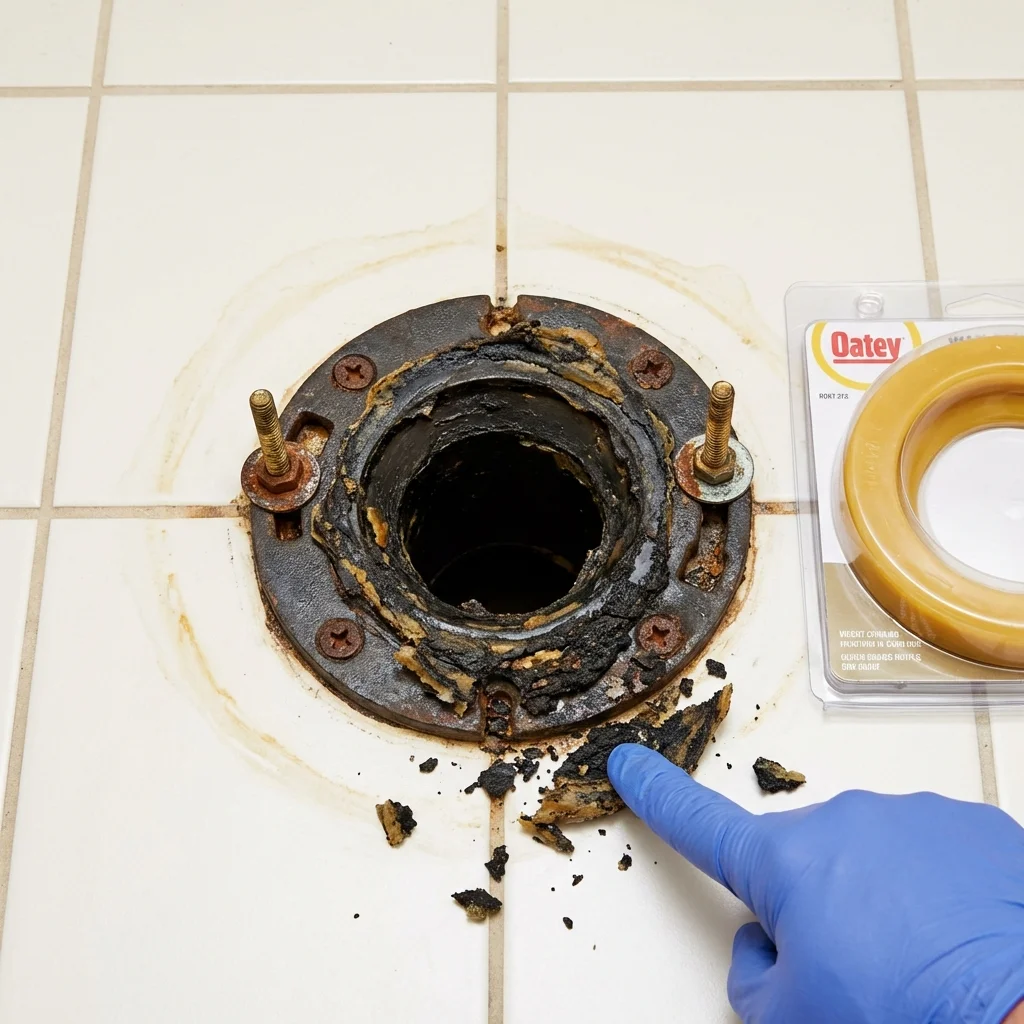 Failed wax ring showing water seepage at the base of a toilet in a Batesville, AR home