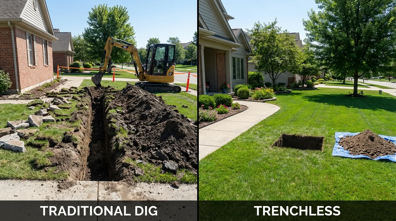 Trenchless sewer repair with minimal yard damage versus traditional excavation in Batesville, AR